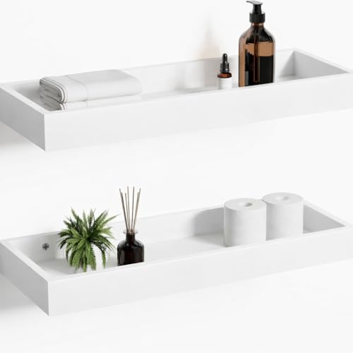 Dence Store Wall Mounted Floating Shelf for Bathroom & Kitchen | MDF Wooden Storage Rack | Modern Minimalist Wall Organizer for Toiletries, Decor & Essentials | White Finish (Set of 2)