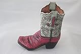 Western Rustic Texas Cowboy Cowgirl Hand Tooled Leather Look Hand Painted Boot Vase Pencil Pen Makeup Brushes/Tools Holder (blue/hot pink)