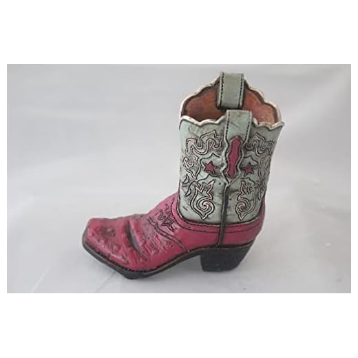 Western Rustic Texas Cowboy Cowgirl Hand Tooled Leather Look Hand Painted Boot Vase Pencil Pen Makeup Brushes/Tools Holder (blue/hot pink)