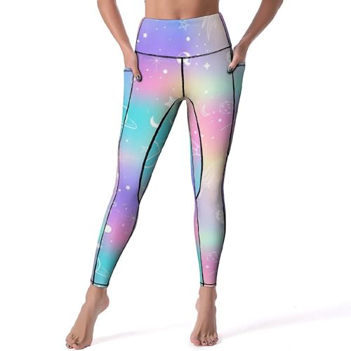 Leggings fitness taille haute ciel étoilé coloré anti-glissement S