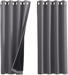 PONY DANCE Energy Saving Noise Reducing Blackout Curtains - 63 inch Drop Sunlight Blocking Grey Curtain Panels with Eyelet Top for Bedroom thermal Window Treatment, 2 Panels, W 52" x D 63", Grey