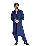 Sojanya (Since 1958 Men'S Navy Blue Cotton Blend Pathani Kurta & Salwar Set, Size 40
