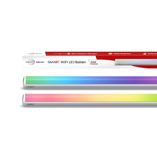 wipro Next Smart Wi-Fi 24W CCT+RGB LED Batten | 16 Million Colours | White Tunable | Dimmable |Scheduling |Scene Creation |Smart Grouping of Lights |Amazon Alexa & Google Asst. Compatible |Pack of 1 view 1