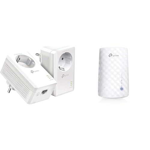 TP-Link Powerline Adapter Set TL-PA7017P KIT(1000Mbit/s & RE190 AC750 WLAN-Repeater, 433 Mbps 5 GHz, Weiß