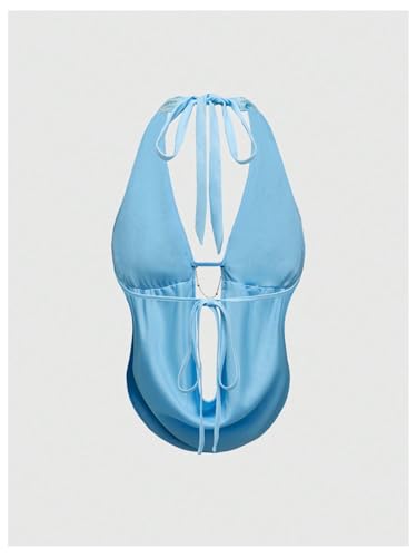 MakeMeChic Women's Y2K Summer Party Glitter Sequin Floral Halter Top Draped Tie Back Crop Tops2