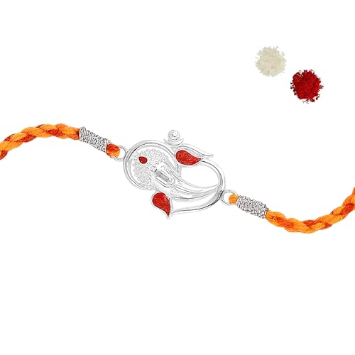 Image of ROOVI Pure 925 Sterling Silver Rakhi for Bhai with Roli Chawal