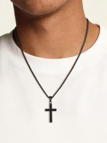 Image of U7 Cross Necklace for Men, Stainless Steel Silver Black Gold Mens Cross Necklace, 22-24 Inches