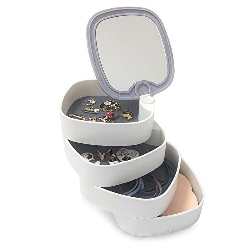 Boîte à bijoux carrée 4 Niveaux Rotation de 360° avec miroir, Rangement bijoux femme, LIUCONGBD rangement rotatif boite bijoux pour Bagues Boucles d'oreille Colliers Bracelets(blanc) Cover