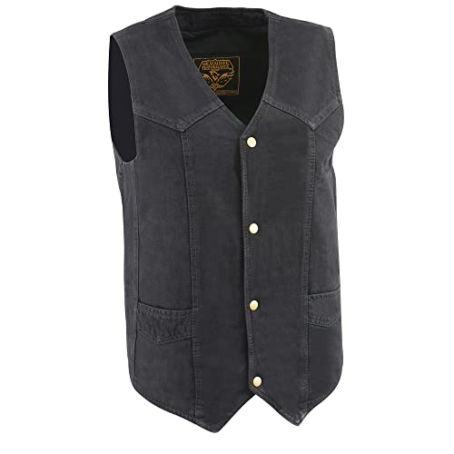 MilwaukeePerformance Men's Denim Western Style Snap Front Vest- Plain & Side Lace Versions (Black - Plain Side, Small) - Main Image
