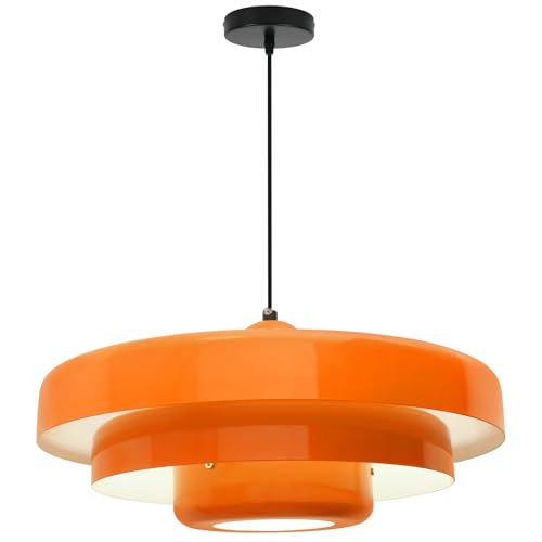Qepeety Mid Century Modern Orange Pendant Light, 17.7" Large 3-Layer