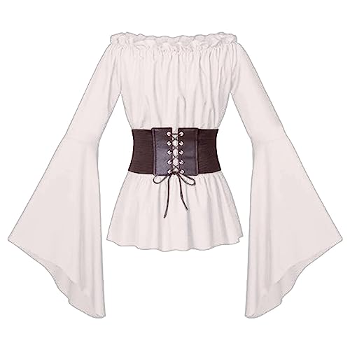 Costume vintage médiéval femme en mousseline beige taille S