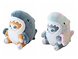 DSWUJHI 8'' Cute Shark Cat Plush Toy Fried Shrimp Cat Stuffed Animal Plushies Doll,Gift for Kids (Blue Gold+Colorful Grey)