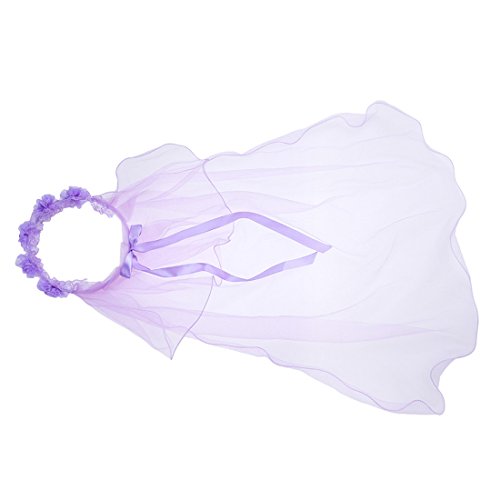 Edtoy Girls Lace Veil Ribbon Floral Rose Hair Wreath Garland Wedding Hairband Flowers (Purple)