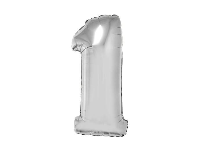 Lot de 12 - Ballon chiffre '1' en aluminium argent 80cm