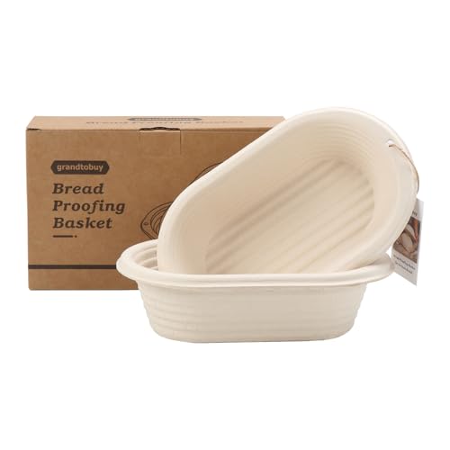 2 x 10inch Oval Sourdough Banneton Pulp Bread Proofing Basket with Linen Liners for Professional and Homemade Artisan Bread Baking Supply