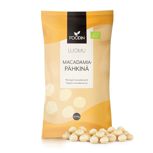 FOODIN Noix de macadamia bio 500g – Entières, végan et sans gluten – Riche en graisses insaturées – Idéales pour régime cétogène, collation saine et...