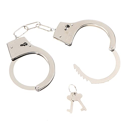 waiforu Toy Handcuffs with Keys Metal Handcuffs Costume Accessory Stage Party Props Pretend Play Handcuffs for 14+ Years Old Kids (Silver), Medium