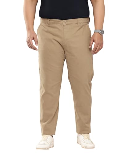Image of Thomas Scott Men's Smart Plus Size Regular Fit Solid 100% Cotton Chinos Trouser with 4 Pockets | Woven Casual Pants