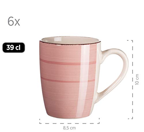 MÄSER 931615 Bel Tempo II 30-teiliges Vintage Geschirr Set für 6 Personen, handbemaltes Keramik Kombiservice in Rosa, Steingut, Koralle