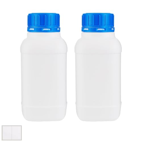 KGGZKG 2 Stücke 1000ml Weithalsflaschen mit Schraubverschluß HDPE Laborflasche Plastikflaschen Weithals-Flasche Chemiekalienflasche mit Deckel für Labor Küche oder Hobby