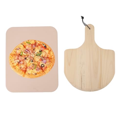 Pierre à Pizza pour Grill, Ensemble de Pierres à Pizza, Pierre à Pizza pour Four, Transfert de Chaleur Uniforme en Cordiérite avec Pelle à Pizza, Pierre de Cuisson à Pizza pour la Cuisine, la(A)