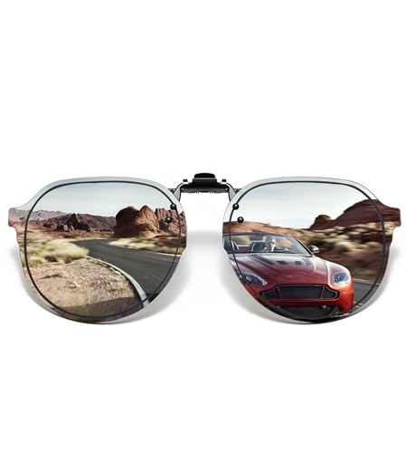 FRAZALA Clip On Retro Round Sunglasses for Men Women, Flip Up Metal Clip UV400 TAC Lens (Silver Mirrored Lens/Dark Grey Vision)