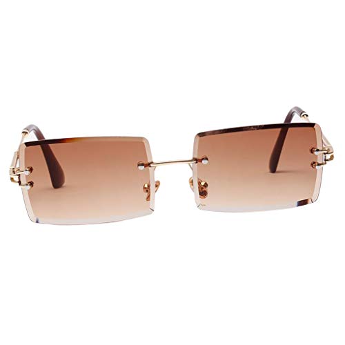 Generic 2 óculos de Sol Feminino com Corte Retangular Sem Aro óculos de Lentes Coloridas Retrô UV400