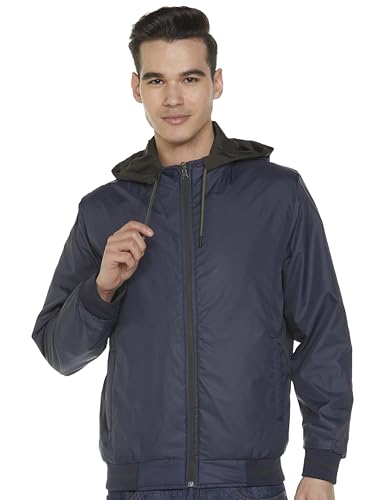 Image of Qube By Fort Collins Men's Polyester Standard Length Regular Fit Reversible Winter Jacket with Ribbed Cuffs & Hood - Warm, Stylish & Versatile