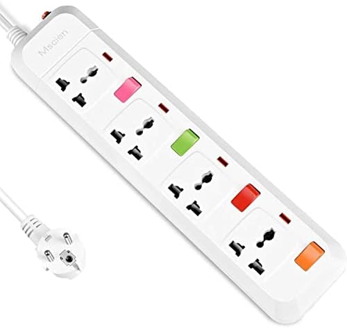 Mscien 4 Way Extension lead Individually Switched Socket Overload Protector UK to EU Power Strip With 1.8M Extension Cord