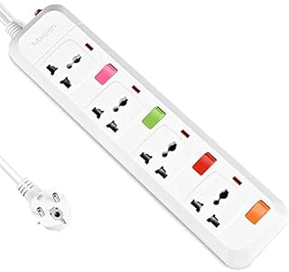 Mscien 4 Way Extension lead Individually Switched Socket Overload Protector UK to EU Power Strip With 1.8M Extension Cord