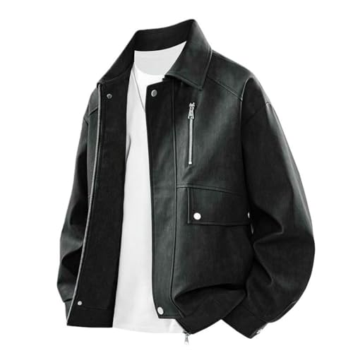 Veste en cuir retro pour homme en coupe americaine chic et casual d'automne