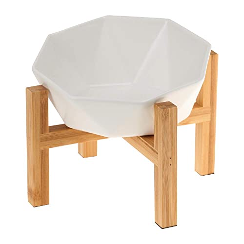 HCHLQLZ Blanc avec Support Porte-gamelle Surélevée Gamelle incliné pour Chien et Chat Céramique avec Support en Bambou Cover