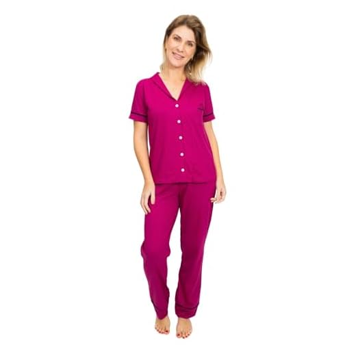 Pijama Algodão Feminino Americano Longo com Botão Botões Blusa Manga Curta com Calça Inverno Adulto indicado Gestante Amamentação e Pós cirúgico - Pink Poá (BR, Alfa, 3G, Regular, Regular, Pink)