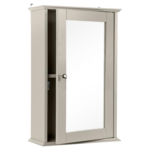 Image of Taylor & Brown Single Door Mirrored Bathroom Cabinet Storage Cupboard Organiser Wall Mounted Mirror Cabinet with Adjustable Shelf, 34cm x 15cm x 53cm (Stone Grey)