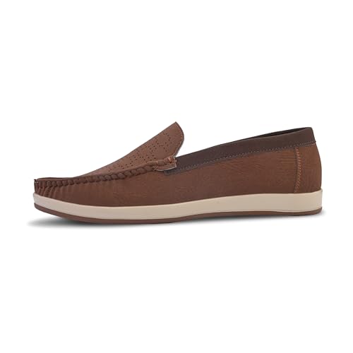 Image of Centrino Leather Loafers for Man | Slip-On Shoes for Men Stylish | Cushioned Insole | Lightweight Comfortable Moccasin Shoes | Hand-Stitched Casual Footwear | Mens Loafer Shoes for Office (9569)