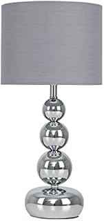 MiniSun Modern Polished Chrome Stacked Ball Table Lamp with a Grey Faux Silk Shade
