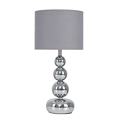 MiniSun Modern Polished Chrome Stacked Ball Table Lamp with a Grey Faux Silk Shade