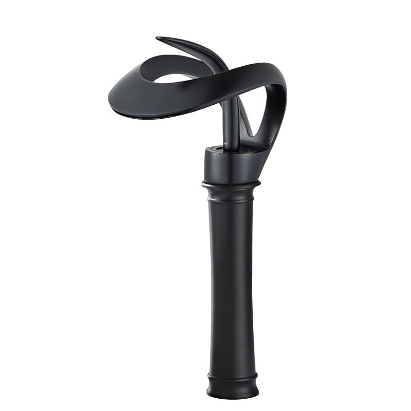Robinet de bassin cascade noir en laiton mitigeur de lavabo haut eau chaude et froide