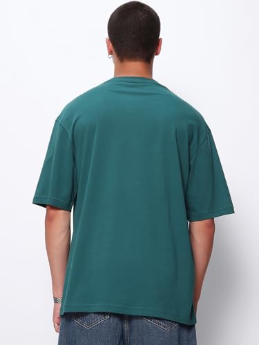 Image of Bewakoof Men's Cotton Solid Super Loose Fit Half Sleeve Round Neck T-Shirt | Casual Wear | Street Wear | Oversized t Shirt for Men Cotton| Baggy