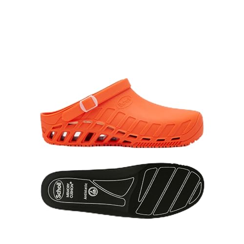 Scholl Clog Evo Naranja + Plantillas PRO Antiestáticas Scholl con Memory Cushion para Clog Evo – Naranja/Negro