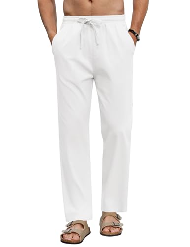 COOFANDY Men's Linen Casual Pants Elastic Waist Beach Pants Lightweight Drawstring Summer Yoga Pants
