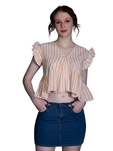 Image of GRECIILOOKS Tops for Women - Cotton Lining Pattern Stitched Regular Fit T-Shirt with Fancy Sleeve for Girls,Suitable for Festival,Office,Travelling,Dating,Regular Fit T-Shirt for Ladies(Pack of 1)