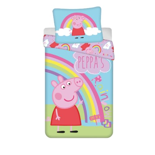 My sweety pop - Parure de lit pour bébé Peppa Pig - 2 Pieces - Enfant - Housse de Couette - Réversible - 140 x 200 cm - Taie d'oreiller - 70 x 90 cm Literie...