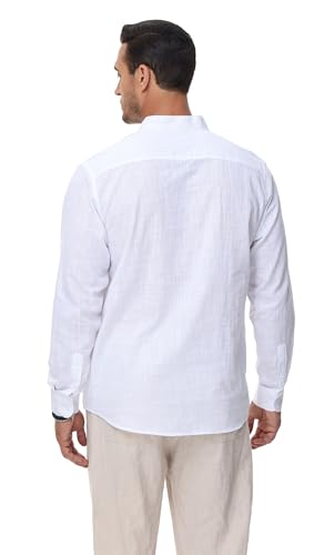 Cotton Linen Shirts for Men Lightweight Casual Long Sleeve Henley Beach Hawaiian Tops3