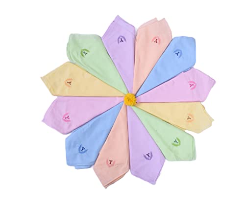 Image of ANTONIA Personalized Cotton Women's Handkerchiefs with Embroidered Initials, Assorted Colours (33 cm x 33 cm)