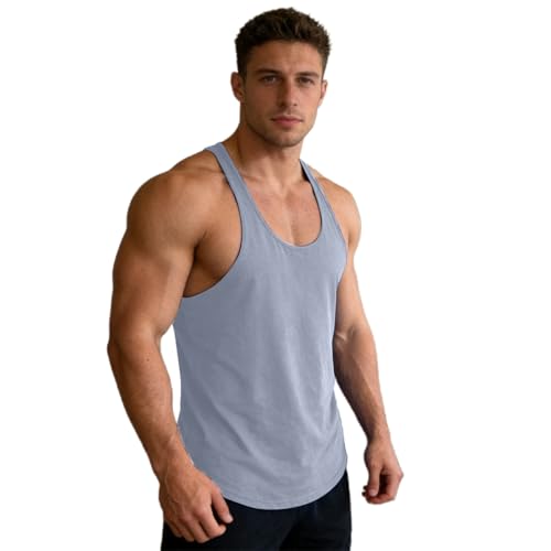 Image of Singlets for Men - Men's Workout Soft Gym Bodybuilding Stringer Tank Top for Fitness Training Grey