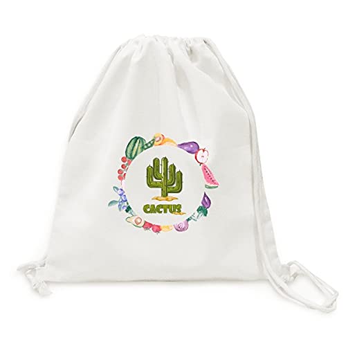Sac en tissu pliable à sangle motif cactus et plantes grasses pour fruits et légumes