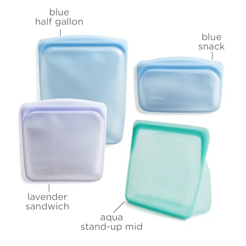 Stasher Premium Silicone Reusable Food Storage Bags, 4-Pack, Multi, Multi-Use Food Storage Bags, Lunch Bag, Travel Containers, BPA Free, Leak-free, Dishwasher-Safe, Eco-friendly