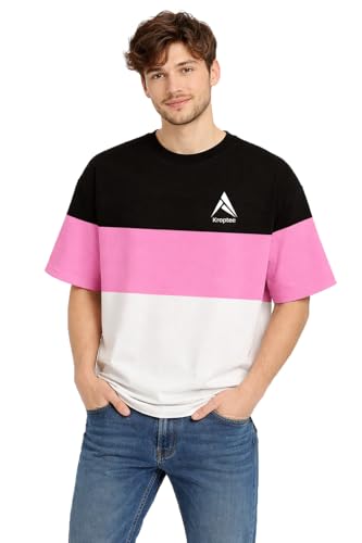 Image of Stylish Men Color Block Oversized Half Sleeve Round Neck T-Shirt