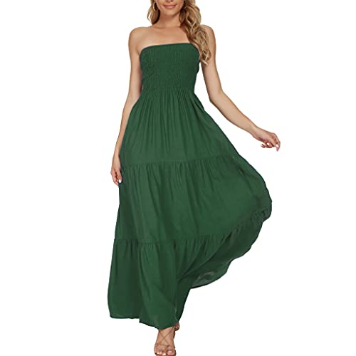 Image of Women's Summer Strapless Tube Top Maxi Dresses Off Shoulder Boho Beach Long Dress